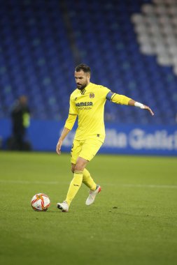 30 Kasım 2021 'de Riazor Stadyumu' nda Victoria CF ve Villarreal arasında oynanan İspanya Kral Kupası 'nın futbol maçı sırasında bir Coruna-Spaina.Mario Gaspar başladı.