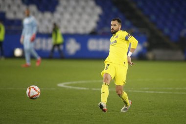 30 Kasım 2021 'de Riazor Stadyumu' nda Victoria CF ve Villarreal arasında oynanan İspanya Kral Kupası 'nın futbol maçı sırasında bir Coruna-Spaina.Mario Gaspar başladı.