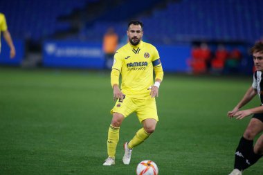 30 Kasım 2021 'de Riazor Stadyumu' nda Victoria CF ve Villarreal arasında oynanan İspanya Kral Kupası 'nın futbol maçı sırasında bir Coruna-Spaina.Mario Gaspar başladı.