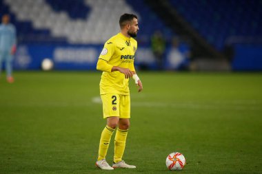 30 Kasım 2021 'de Riazor Stadyumu' nda Victoria CF ve Villarreal arasında oynanan İspanya Kral Kupası 'nın futbol maçı sırasında bir Coruna-Spaina.Mario Gaspar başladı.