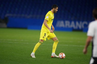 A Coruna-Spain.Vicente Iborra in action during the football match of Spanish King's Cup between Victoria CF and Villarreal in Riazor Stadium on November 30, 2021 clipart