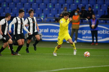 30 Kasım 2021 'de Riazor Stadyumu' nda Victoria CF ile Villarreal arasında oynanan İspanya Kral Kupası maçında Coruna-Spain.Gerard Moreno (forvet) sahada.