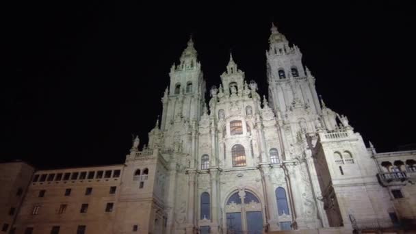 Facciata Della Cattedrale Santiago Compostela Notte — Video Stock