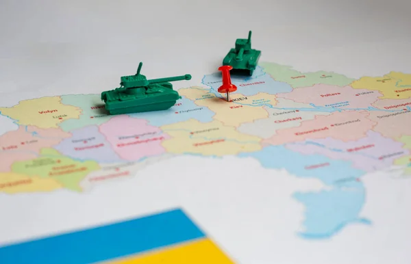Российское Вторжение Украину Концепция Военного Конфликта Tanks Карте Украины Военное — стоковое фото