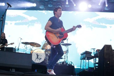 CORUNA, SPAIN - AUGUST 1, 2022: James Blunt, performs live in concert at Maria Pita square, on August 1, 2022, in A Coruna, Spain.