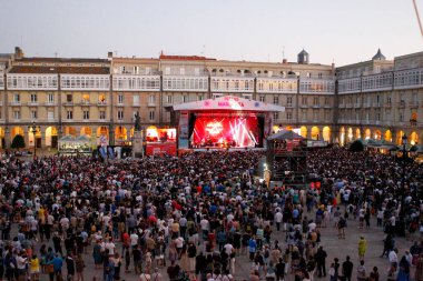 CORUNA, SPAIN - AUGUST 1, 2022: James Blunt, performs live in concert at Maria Pita square, on August 1, 2022, in A Coruna, Spain.