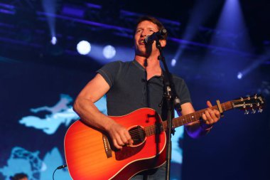 CORUNA, SPAIN - AUGUST 1, 2022: James Blunt, performs live in concert at Maria Pita square, on August 1, 2022, in A Coruna, Spain.