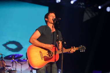 CORUNA, SPAIN - AUGUST 1, 2022: James Blunt, performs live in concert at Maria Pita square, on August 1, 2022, in A Coruna, Spain.