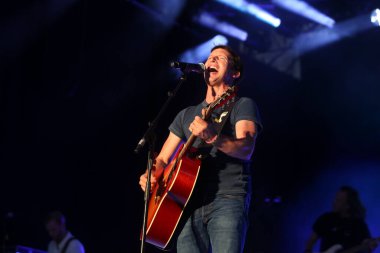 CORUNA, SPAIN - AUGUST 1, 2022: James Blunt, performs live in concert at Maria Pita square, on August 1, 2022, in A Coruna, Spain.