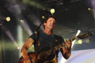 CORUNA, SPAIN - AUGUST 1, 2022: James Blunt, performs live in concert at Maria Pita square, on August 1, 2022, in A Coruna, Spain.
