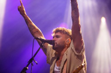 A CORUNA -SPAIN AUGUST 3: Dani Fernandez (singer) performs in concert at the Maria Pita parties on August 03, 2022 in A Coruna, Spain.