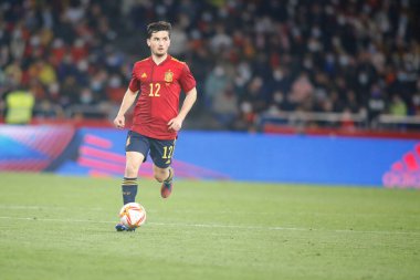 Hugo Guillamon İspanya ile İzlanda arasında 29 Mart 2022 tarihinde La Coruna, İspanya 'da oynanan Riazor Stadyumu' nda oynanan dostluk karşılaşmasında İspanya 'nın savunucusu.