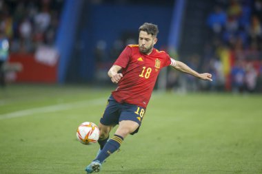 İspanya 'dan Jordi Alba, 29 Mart 2022' de İspanya 'nın La Coruna kentindeki Riazor Stadyumu' nda İspanya ile İzlanda arasında oynanan dostluk karşılaşmasında. (