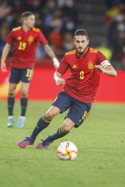 İspanya 'nın Koke Diriliş orta saha oyuncusu, İspanya ile İzlanda arasında 29 Mart 2022 tarihinde La Coruna, İspanya' da oynanan Riazor Stadyumu 'nda oynanan dostluk karşılaşmasında.