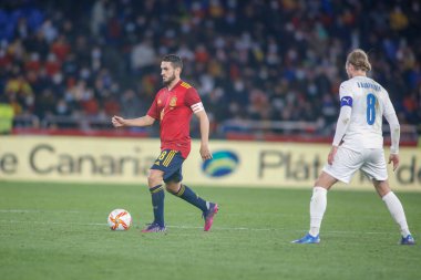 İspanya 'nın Koke Diriliş orta saha oyuncusu, İspanya ile İzlanda arasında 29 Mart 2022 tarihinde La Coruna, İspanya' da oynanan Riazor Stadyumu 'nda oynanan dostluk karşılaşmasında.