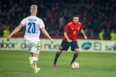İspanya 'nın Koke Diriliş orta saha oyuncusu, İspanya ile İzlanda arasında 29 Mart 2022 tarihinde La Coruna, İspanya' da oynanan Riazor Stadyumu 'nda oynanan dostluk karşılaşmasında.