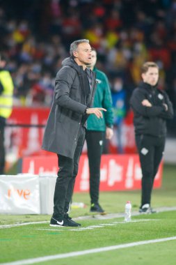 İspanya teknik direktörü Luis Enrique, 29 Mart 2022 tarihinde İspanya 'nın La Coruna kentinde oynanan Riazor Stadyumu' nda oynanan uluslararası dostluk karşılaşmasında tepki gösterdi.