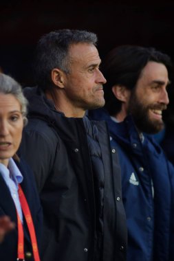 İspanya teknik direktörü Luis Enrique, 29 Mart 2022 tarihinde İspanya 'nın La Coruna kentinde oynanan Riazor Stadyumu' nda oynanan uluslararası dostluk karşılaşmasında tepki gösterdi.
