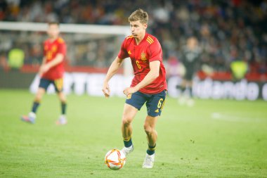 İspanya 'nın orta saha oyuncusu Marcos LLorente, İspanya ile İzlanda arasında 29 Mart 2022 tarihinde La Coruna, İspanya' da oynanan Riazor Stadyumu 'nda oynanan dostluk karşılaşmasında.
