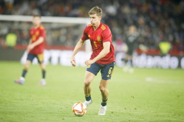 İspanya 'nın orta saha oyuncusu Marcos LLorente, İspanya ile İzlanda arasında 29 Mart 2022 tarihinde La Coruna, İspanya' da oynanan Riazor Stadyumu 'nda oynanan dostluk karşılaşmasında.
