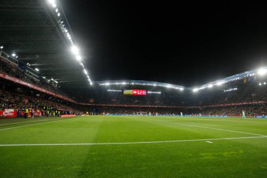 29 Mart 2022 'de İspanya ile İzlanda arasındaki dostluk maçı sırasında İspanya' nın La Coruna kentinde Riazor stadyumunun genel bir görüntüsü.