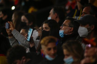 İspanya taraftarları 29 Mart 2022 'de İspanya' nın La Coruna kentinde bulunan Riazor Stadyumu 'nda İspanya ile İzlanda arasında oynanan dostluk karşılaşmasında görüldü.