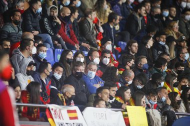 İspanya taraftarları 29 Mart 2022 'de İspanya' nın La Coruna kentinde bulunan Riazor Stadyumu 'nda İspanya ile İzlanda arasında oynanan dostluk karşılaşmasında görüldü.