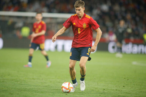 Marcos LLorente midfielder of Spain in action during a friendly match between Spain and Iceland at Riazor Stadium on March 29, 2022, in La Coruna, Spain.