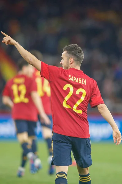 Pablo Sarabia Meio Campista Espanha Comemora Depois Marcar Gol Durante — Fotografia de Stock