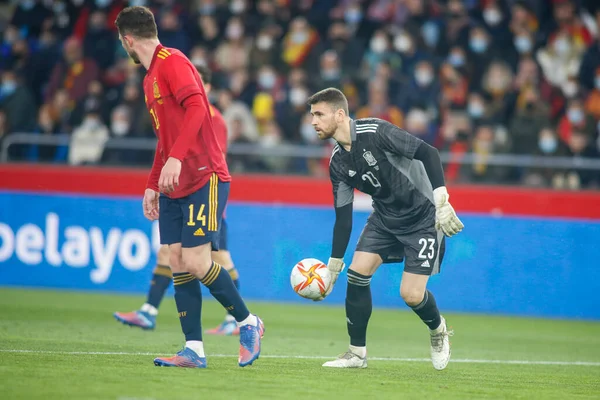 Unai Simon Portiere Della Spagna Azione Durante Una Partita Amichevole — Foto Stock