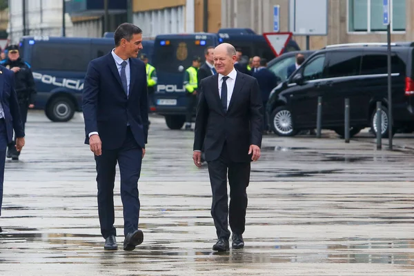 Primer Ministro Español Pedro Sánchez Canciller Alemán Olaf Scholz Asisten — Foto de Stock