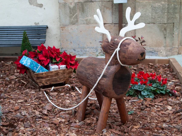 Cervos Natal Feitos Troncos Madeira — Fotografia de Stock