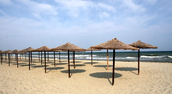 Trzciny parasolki na plaży — Zdjęcie stockowe