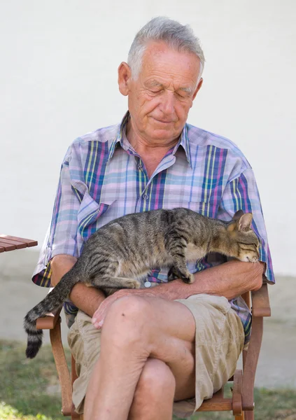 고양이 함께 수석 남자 — 스톡 사진