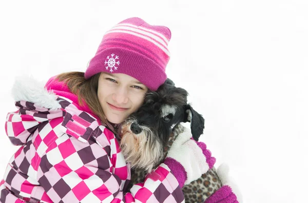 Flickan och hund — Stockfoto