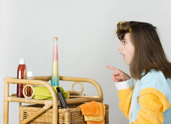 Girl with curlers — Stock Photo, Image