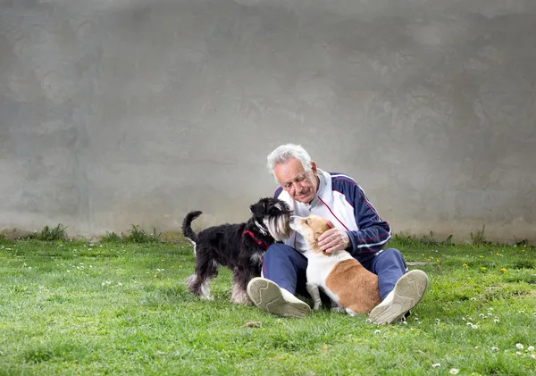 Old man with dogs — Stock Photo, Image