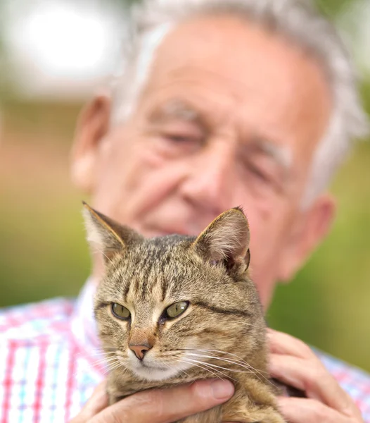 Viejo con gato — Stockfoto