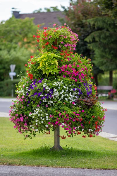 Flower Decorative Arrangement Tree Shape Steel Column Outdoor Park — Stockfoto