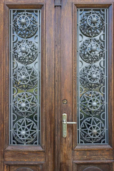 Beautiful wood door with metallic ornament