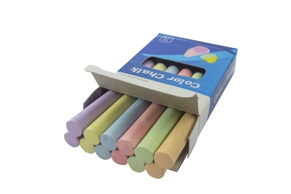 Colorful chalks in carton box — Stock Photo, Image