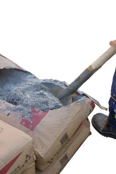 Trabalhador leva uma pá de cimento 2 — Fotografia de Stock