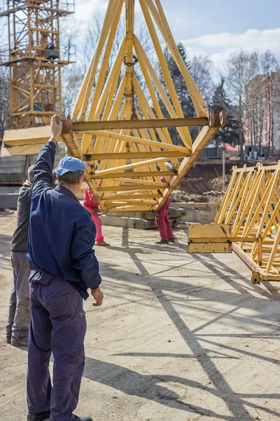 Installing part of crane construction 2 — Stock Photo, Image
