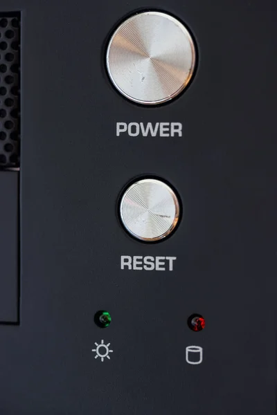 Power and reset button on desktop pc panel — Stock Photo, Image