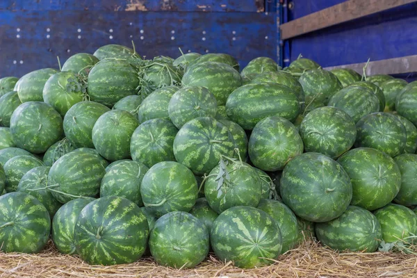 Farmers market and a truckload of watermelons — Stock Photo, Image