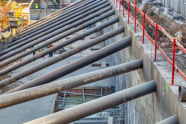 Membraanwand Bouwplaats Tijdens Grondwerkfase — Stockfoto