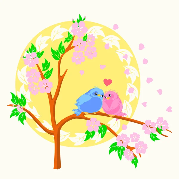 2 birds sitting on the branch.cdr — Stock Vector