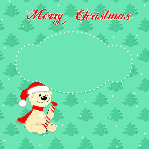 Cartão de Natal com pequeno urso polar —  Vetores de Stock