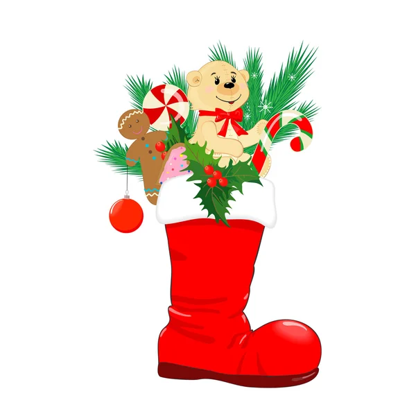 Bota roja de Navidad — Vector de stock