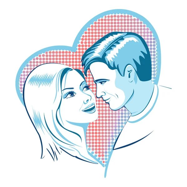 Liefde, man en vrouw met hart — Stockvector